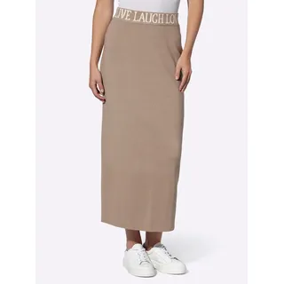 Strickrock HEINE, Damen, Gr. 46, beige (sesam), 50% Viskose, 28% Polyester, 22% Polyamid, unifarben, lang, Röcke Strickrock
