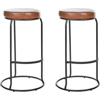 BELIANI Barhocker 2er Set Braun Kunstleder-Bezug und Metall Ohne Lehne mit Fußstützen Retro Design Sitzmöbel Wohnzommer Küche Bar Wohnküche Ausstattung - Braun, Schwarz