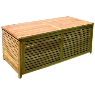 Gartenbox 145x70x65cm Teak Holz offene Lattung Gartentruhe Auflagenbox Truhe