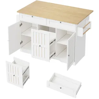 Stilvora Servierwagen in Weiß Kücheninsel mit klappbarer Arbeitsplatte und Schubladen, L120 × T45 (70) × H92 cm , Holzwerkstoff , Rechteckig , 137x92x70 cm , Küchen, Küchenmöbel, Kücheninseln
