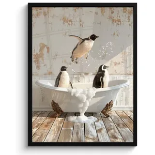 MuchoWow Poster MIT Rahmen Vintage - Pinguin - Badewanne - Schaumstoff Posterleiste 60x80 cm , Schwarz , Papier , Rechteckig , 60x80 cm , gerahmt , Bilder & Rahmen, Bilder
