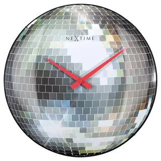 NeXtime Wall Clock 35cm-Silent-Silver-Dome Glass Disco Ball