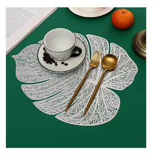 6er Tischset Set Ausgehöhlte Blätter Platzset Waschbar Tischset Dekorativer Rutschfester Kunststoff Platzdeckchen für Küche Tisch (Silber B)