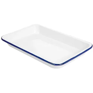 6 Stück, rechteckige Tabletts 'Enamelware', 23 x 15 x 2,5 cm, Weiß, emailliertes Eisen
