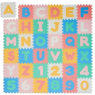 Relaxdays Puzzlematte ABC und Zahlen, 36 Teile, Spielmatte Kinder, B x T: 171 x 171 cm, BPA-frei, Schaumstoff, bunt