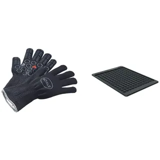 RÖSLE Premium-Grillhandschuhe, Hochwertige Handschuhe zum Schutz vor Verbrennungen & Ablagematte Silikon, Hochwertige Silikonmatte zum Schutz von Ablageflächen, schwarz
