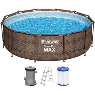 Bestway 56709-GS18 Steel Pro Max Stahlrahmenpool-Set mit Filterpumpe und Zubehör, 9150 L, blau, 366 x 366 x 100 cm