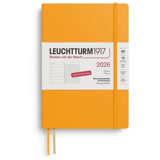 Leuchtturm1917 372494 Wochenkalender & Notizbuch Medium (A5) 2026, 12 Monate, Softcover, Rising Sun, Deutsch