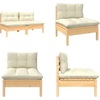 vidaXL Gartensofa 2 Sitzer mit Kissen in Creme Massivholz Kiefer - 2-Sitzer Gartensofa - 2-Sitzer Gartensofas - Mittelsofa - Garten Mittelsofa - Creme