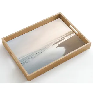 OnlyWow© Holztablett Küchentablett Servier Tablett Eiche Serviertablett | 50x35 cm - Rechteckig - Holz Servierplatte Mit Henkel Tray Kaffeetablett Küstenlinie - Strand - Meer