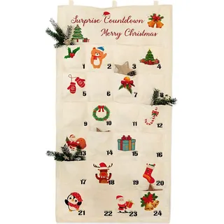 XXL Adventskalender 2024 Stoffbeutel Weihnachtsdeko Wandteppich - Weiß