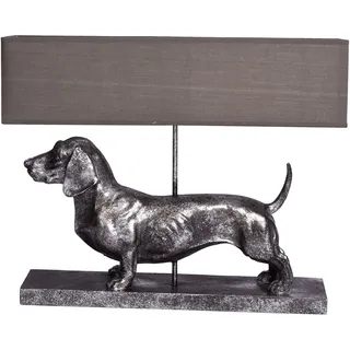 Tischlampe XXL Dackel Leuchte Hund 60cm Lampe Hundefigur Nachttischlampe Hundelampe cw195 Palazzo Exklusiv „VILLA CHARLY“ – Silber Dachshund mit Stoffschirm im englischen Stil