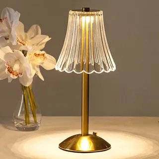 Schnurlos Tischlampen für Zuhause, wiederaufladbar, Esszimmer, goldene Lampen, USB-Aufladung, 30.5 cm hoch, tragbare Tischlampe für den Innen- und Außenbereich (GOLD-Blume)