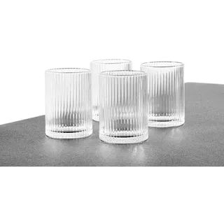 Hanseküche Gläser 4er Set geriffelt – Hohe Longdrinkgläser, Spülmaschinenfest - Trinkgläser, Cocktailgläser, Gläser, Glas, Wasser, Saft, Eiskaffee (250 ml)