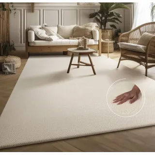 Teppich MY HOME "Ciney, LAGERRÄUMUNG" Gr. 4, beige (creme), B:200cm H:16mm L:280cm, Polyester, Teppiche, Teppich, Kurzflor, Hoch-Tief Effekt, Uni Farben, Scandi Design, besonders weich, Topseller