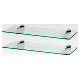 2X Klare 50 cm Schwebende Wandregale aus Glas - Regale für Badezimmer, Dusche und Küche mit Silbernen Klammern