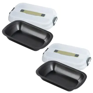 Zenker 9349050 2er Set Kuchenform mit Transportdeckel, Kuchenform, Backform, Rechteckform, Stahl, Green Plastic, 34 x 24,5 cm
