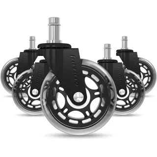 HUZARO Casters 2.0 Stuhl Rollen für Casters - Schwarz - Möbelrollen - Rubbered Trolley Wheels - einfache Montage - Bürostuhlrollen - Ersatzrollen