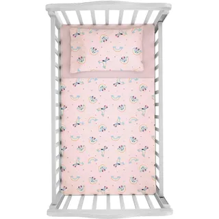 Minnie Maus Bettwäsche-Set für Kinderbett, 100% Baumwolle, Baby-Bettwäsche, Disney Micky Maus, Spannbettlaken, Kissenbezug, Rosa