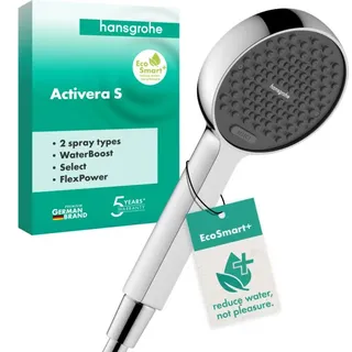 Hansgrohe Activera Select S Duschkopf 95 mm, 2 Strahlarten, EcoSmart+, mit WaterBoost, 3,9 l/min, 28036000, Farbe: Chrom