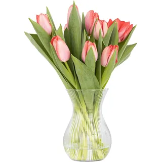 TREND FOR HOME Blumenvase 18 cm Vase für Tulpen Tulpenvase Glasvase für Blumen Glasblumenvase Tischvase Dekovase Klarglasvase Längsstreifen Dekorative Vase | ⌀ 11 cm | 1229 ml | Lyra Luminous