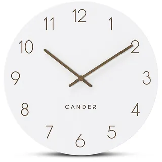Cander Berlin MNU 2630 W Wanduhr MDF lautlos ohne Tickgeräusche 30 cm analog Wohnzimmer modern Vintage weiß Holzzeiger