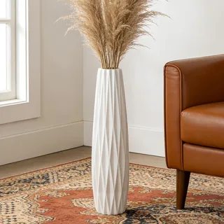 Duoqulou Hochwertige Weiße Keramikvase, 60 cm Große Bodenvase, Dekorative Blumenvasen für Wohnräume, Büro, Schlafzimmer, Modernes Zuhause