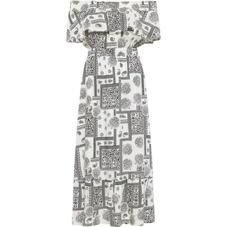 IZIA Damen Maxikleid mit Ethno-Print, Weiss Schwarz, M