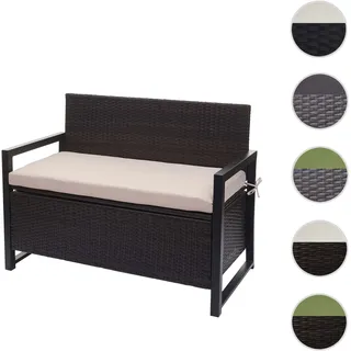 Poly-Rattan 2er Sitzbank HWC-F39, Gartenbank Truhenbank, Staufach Aufbewahrung Sitzkissen ~ braun, K