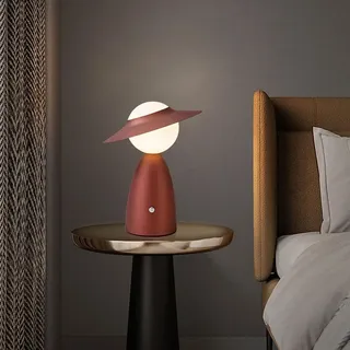 LOGT Figur Tischlampe mit Touch Dimmbare LED Akku Tischleuchte Kabellos Pilz Lampe Art Deco Nachttischlampe USB Aufladbar Tragbar Nachtlicht 3 Farbmodi Pilzlampe für Schlafzimmer Wohnzimmer,Rot