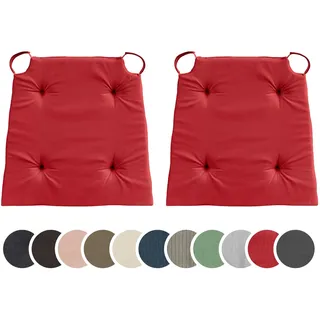 sleepling 2er Set Stuhlkissen, 42 (vorne) 35 (hinten) x 40 x 5 cm, Rot | Sitzkissen für Stuhl & Bank mit Klettverschluss, Indoor & Outdoor, 100% Baumwolle, Made in EU, Waschbar bis 30 Grad, 2 Stück