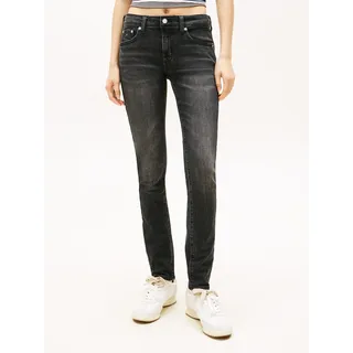 Skinny-fit-Jeans TOMMY JEANS "SOPHIE LW SKN", Damen, Gr. 33, Länge 32, denim schwarz1, Denim/Jeans, Obermaterial: 99% Baumwolle, 1% Elasthan, unifarben, skinny fit knöchellang, Jeans Skinny-fit-Jeans, mit Logo-Badge, in Knöchellänge