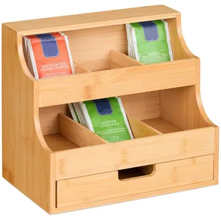 Relaxdays Tee-Organizer , Holz , Echtholz,Bambus , 27x24x17 cm , Geschirr, Kannen & Karaffen, Kaffeezubehör & Teezubehör