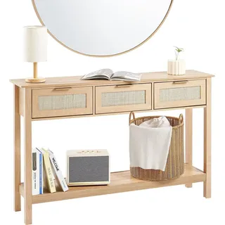 Rattan-Konsolentisch mit 3 Schubladen Rattan-Schiebetür Natur - Beige