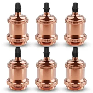 DiCUNO E27 vintage solid Lampenfassung, Aluminium & Keramik Lampenhalter, E27 Sockel für Glühbirne, Antiker-Look für Wand-, Tisch- & Deckenleuchte, DIY Zubehör, Rose Gold, 6er Pack