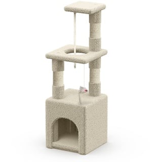 VOUNOT Kratzbaum Klein, Katzenbaum für Katzen, Stabil Katzenkratzbaum, Höhe 88 cm, Beige