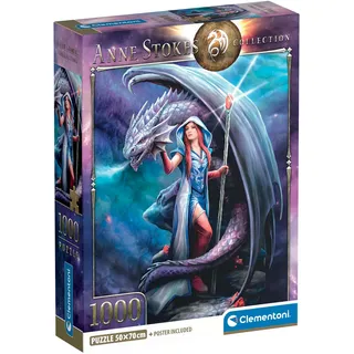 CLEMENTONI Puzzle Anne Stokes Im Bann des Drachen 1000 Teile Erwachsene - HQ Collection - 70 x 50 cm - Anspruchsvolles Puzzle 14-99 Jahre - 39956