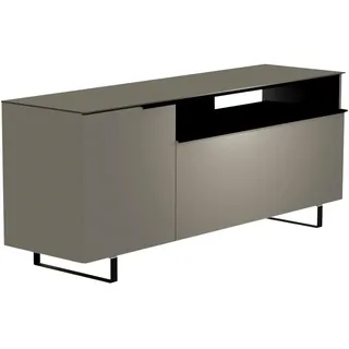 Moderano Lowboard , Grau, Schwarz , Metall , 3 Fächer , 160x66x45 cm , Typenauswahl, Beimöbel erhältlich, stehend, Abdeckplatte aus Glas , Wohnzimmer, TV Möbel, Lowboards, Lowboards stehend