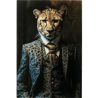 Kare Design Wandbild Mister Leo, Schwarz, Rechteckig, Glasbild, 4mm ESG Sicherheitsglas, Tierisches Design, Leopard, Wandkunst, Schlafzimmer, Wohnzimmer, 150x100 cm (H/B)