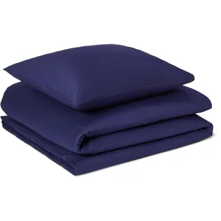 Amazon Basics Bettwäsche-Set aus Bio-Baumwolle, 2-teilig, Einzelbett, Bettbezug 135 x 200 cm & Kissenbezug 80 x 80 cm, Marineblau