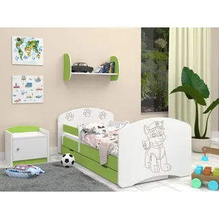 Happy Babies Kinderbett - Mit Matratze & Schublade und Rausfallschutz, 70x140, Mädchen Kinderbetten & Jugendbett Jungen Kids Bed - Grün