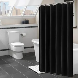 AEKDCL Duschvorhang Überlänge Schwarz 170x170cm/67x67in(WxH) Schwerer Badvorhang aus Stoff Waschbar Schimmelresistent Wasserdicht PEVA Duschvorhang für Dusche und Badewanne mit Duschvorhängeringen