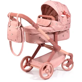 Bayer Design 17026AA Puppenwagen Xeo mit Tasche, höhenverstellbarer Griff, Schwenkschieber, wandelbar als Puppenjogger, bewegliche Vorderräder, integrierter Korb, Rosa