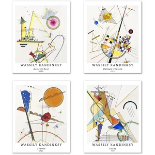 Berkin Arts Kunstdruck Ungerahmt Abstrakt Geometrische Bilder Set von 4, Poster Größe: 28x35 cm Premium Kunstpapier Wanddeko Beige Illustration Passenden Collage Deko Wassily kandinsky Paintings