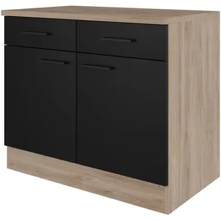 FlexWell Küchenunterschrank , Schwarz, Eichefarben , Metall , 1 Fächer , 2 Schublade(n) Schubladen , einzeln stellbar , 100x85x57 cm , Made in Germany , individuell planbar , Küchen, Küchenmöbel, Küchenschränke, Küchenunterschränke