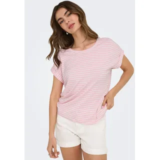 Only Onlmoster Stripe S/S O-Neck Top JRS Noos Basic-Oberteil Mit O-Ausschnitt Und Kurzen Ärmeln Für Freizeitkleidung, Pink lady X-Small