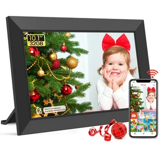 Frameo WLAN Digitaler Bilderrahmen 10,1 Zoll, HD 1280 * 800 IPS Touchscreen Elektronischer FotoRahmen mit 32GB Speicher, Auto Drehung, Einfache Weitergabe von Fotos Videos über Frameo App