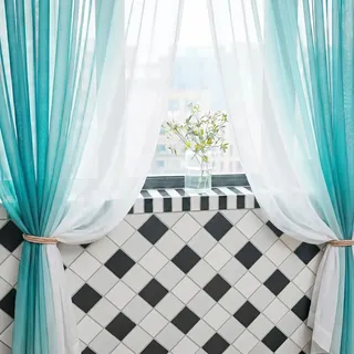 Melodieux Schiebegardinen mit Kräuselband 245x140cm (Türkis, 2er Set)