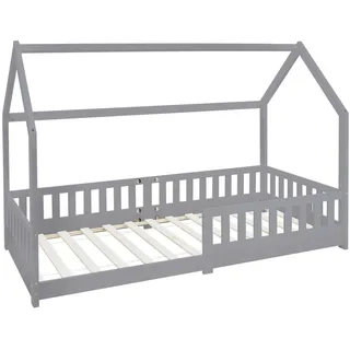 ML-Design Kinderbett mit Dach 90 x 200 cm Kiefer massiv grau