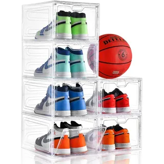 Aliscatre Schuhboxen, transparenter Kunststoff, stapelbar, 6 Stück, Schuh-Organizer für Schrank, Schuhbehälter für Sneaker-Display, passend für US-Größe 47 (34x24.9x18 cm)